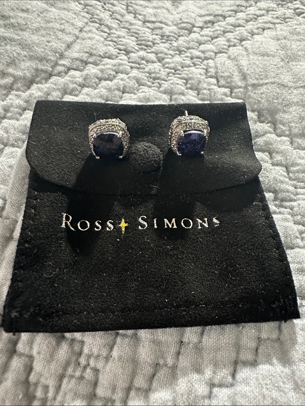 Ross-Simons silver Navy Blue Cushion Halo Stud Earrings